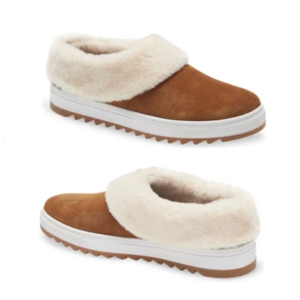Blondo Suri Waterproof Camel Tan Suede Slip On Faux Fur Lined Sneakers